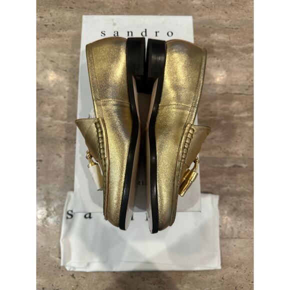 NEW Sandro Matthew Metallic Leather Loafers Gold size 40 / 9.5 - Picture 4 of 9
